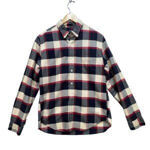 J.Crew Mens Slim Fit Oxford Shirt Sze L Red Blue Plaid Long Sleeve Casual Travel